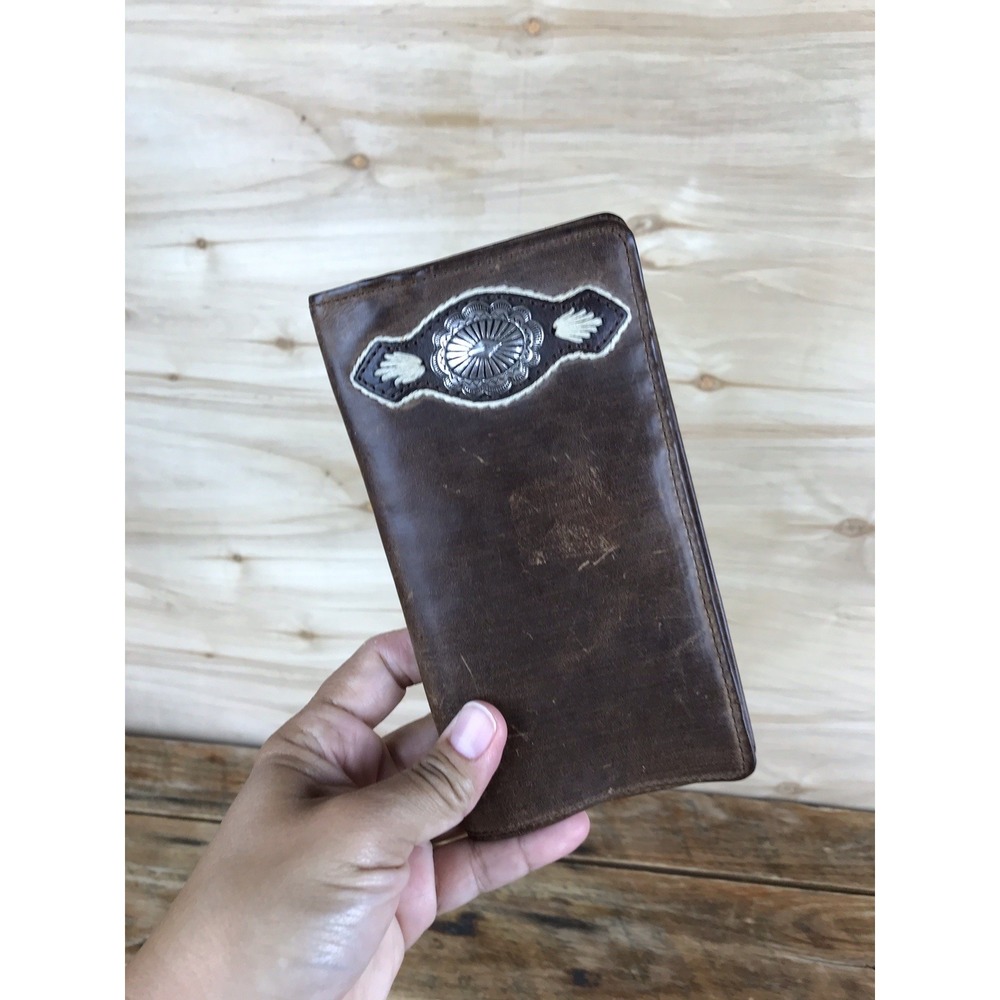 Silver Creek Concho Brown Leather Checkbook Wallet Western